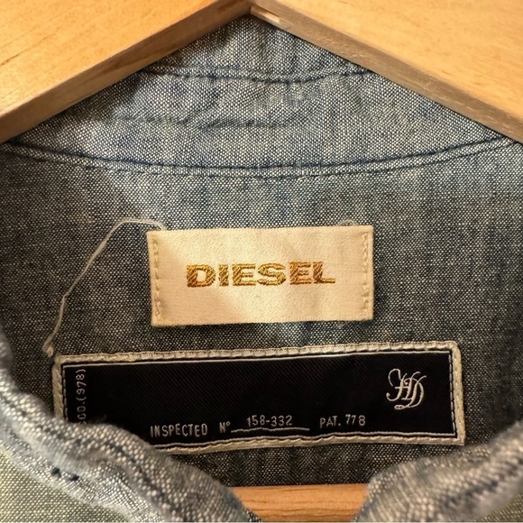 Diesel  Denim Buttondown Longsleeve Shirt Band Collar Chest Patch Mens Size L - Picture 7 of 15